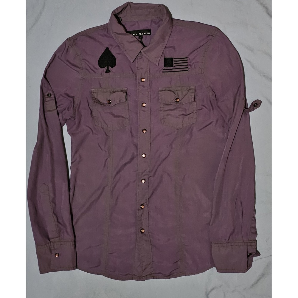 Affliction Black Premium Shirt Women Large Purple American Customs Biker‎ Skull